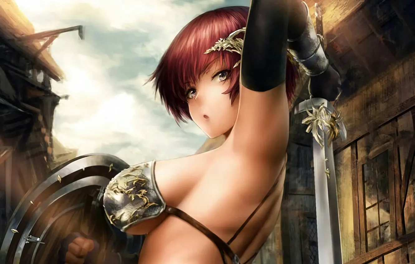 Photo wallpaper girl, sword, sexy, bra, cleavage, boobs, anime, beautiful