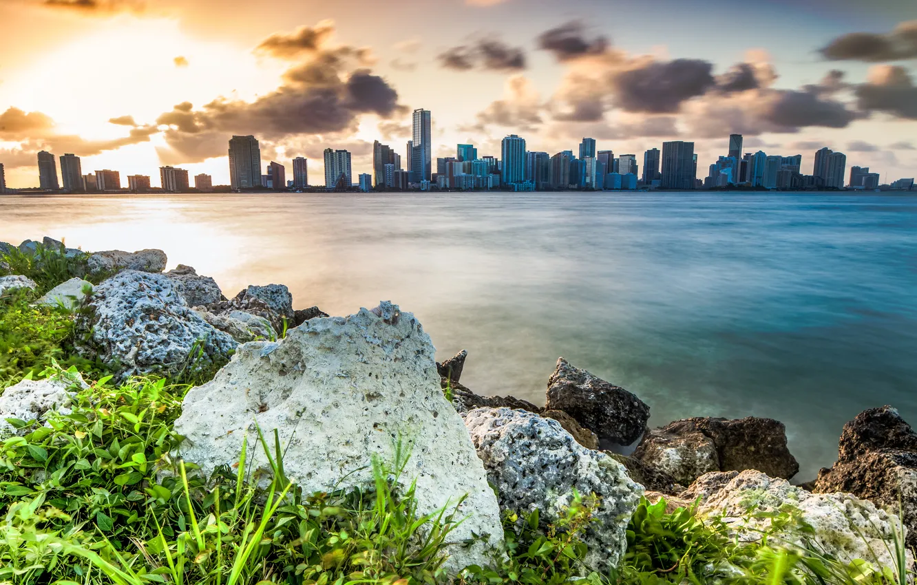 Photo wallpaper the sky, grass, clouds, stones, Miami, FL, Miami, Florida