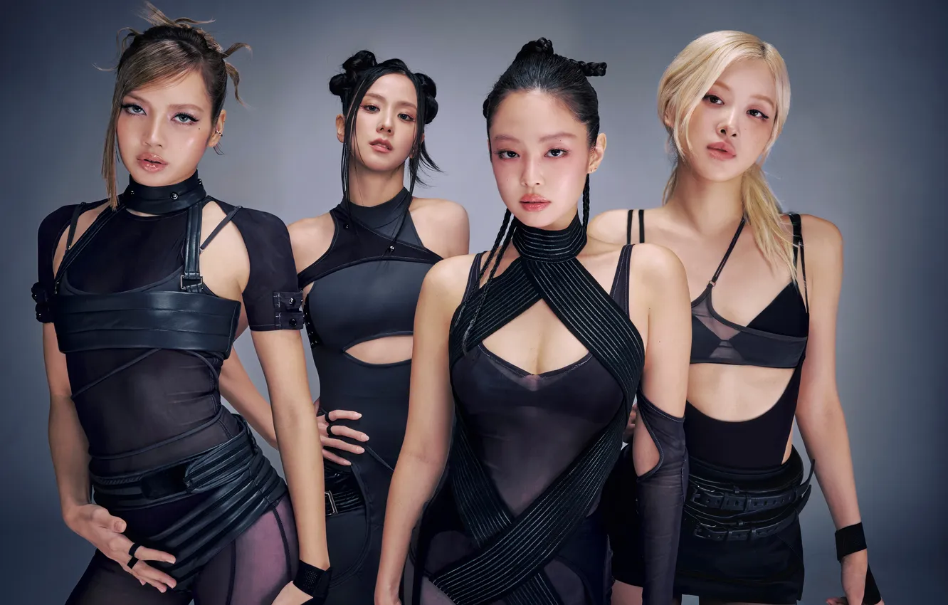 Photo wallpaper music, background, portrait, group, in black, Blackpink, girls, Asian girls