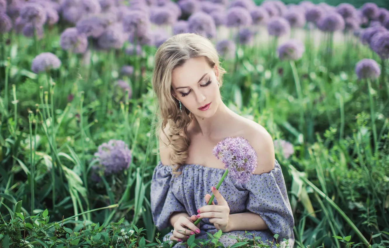 Photo wallpaper girl, flowers, nature, hair, makeup, hairstyle, blonde, in Durban