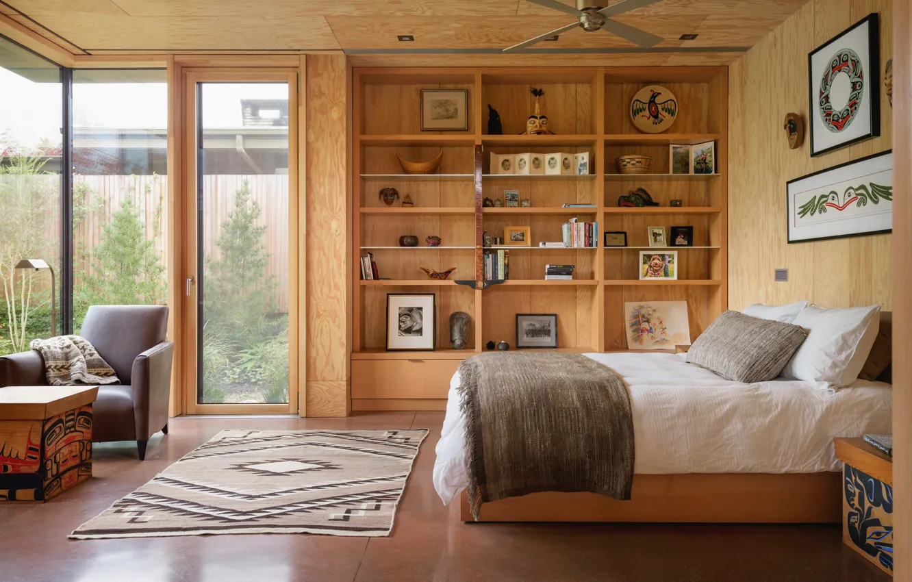 Photo wallpaper room, interior, bedroom, by Olson Kundig, City Cabin