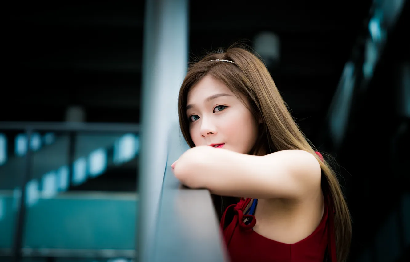Photo wallpaper look, girl, Asian, cutie, bokeh