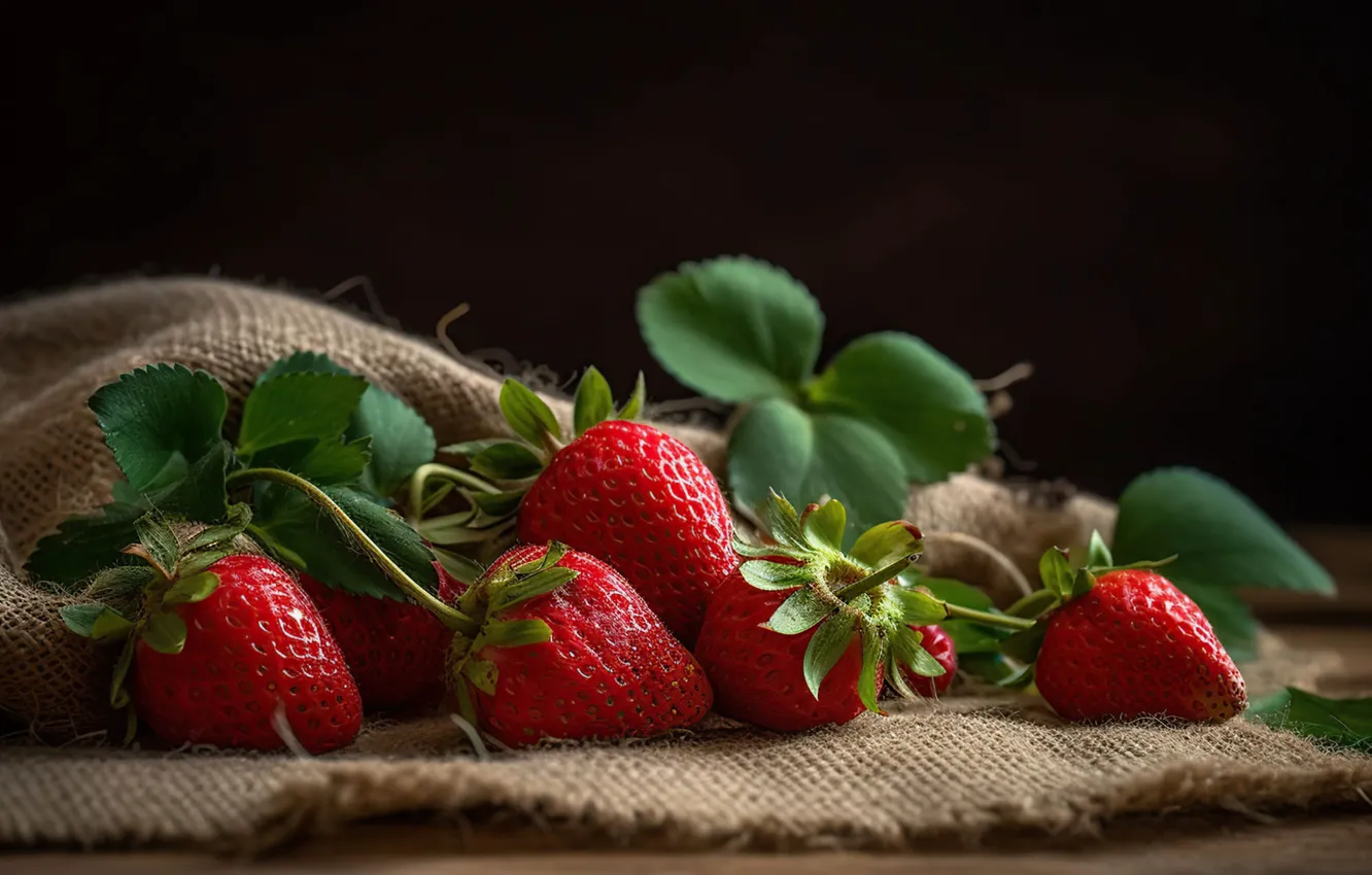 Photo wallpaper berries, strawberry, burlap, digital art, AI art, The Art of Artificial Intelligence, neural network