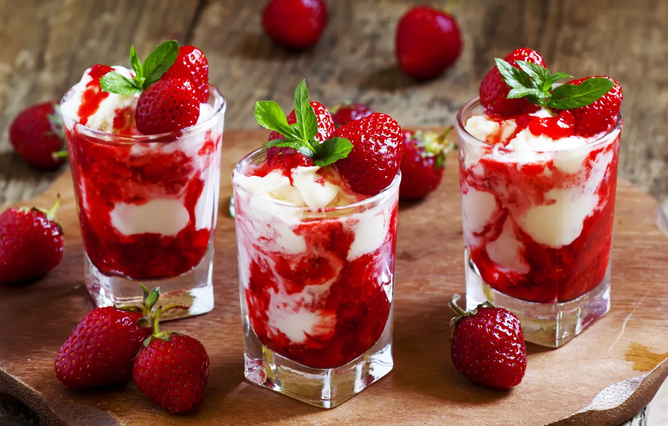 Photo wallpaper Strawberry, Dessert, Food, Cream, Berry
