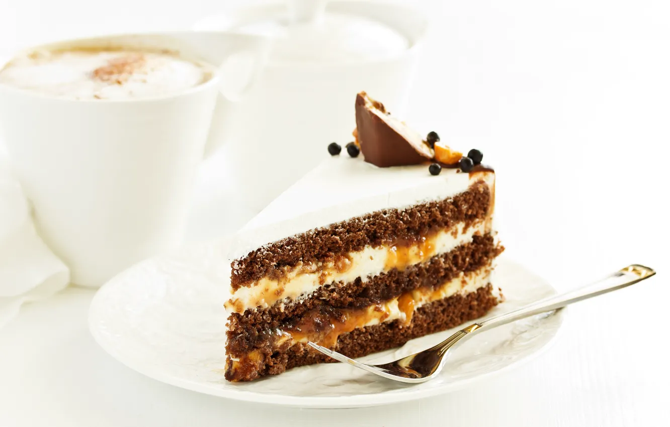 Photo wallpaper coffee, cake, cream, chocolate, caramel