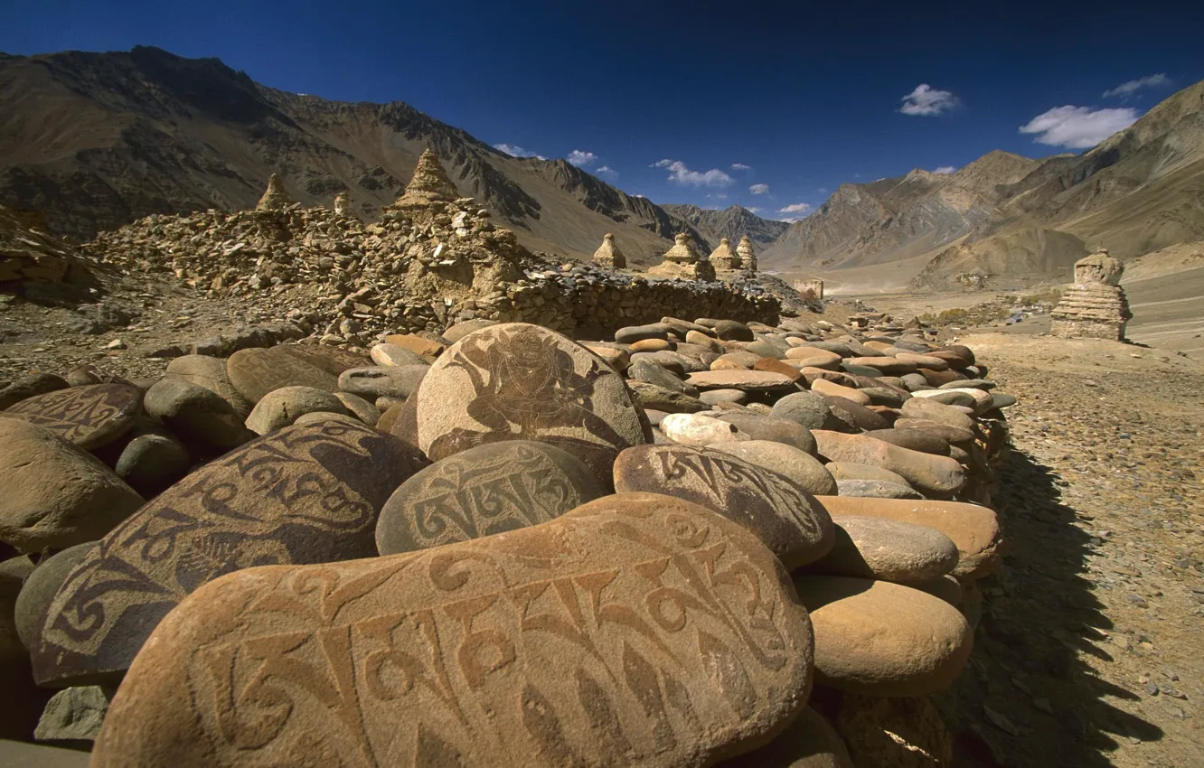Photo wallpaper mountains, runes, culture