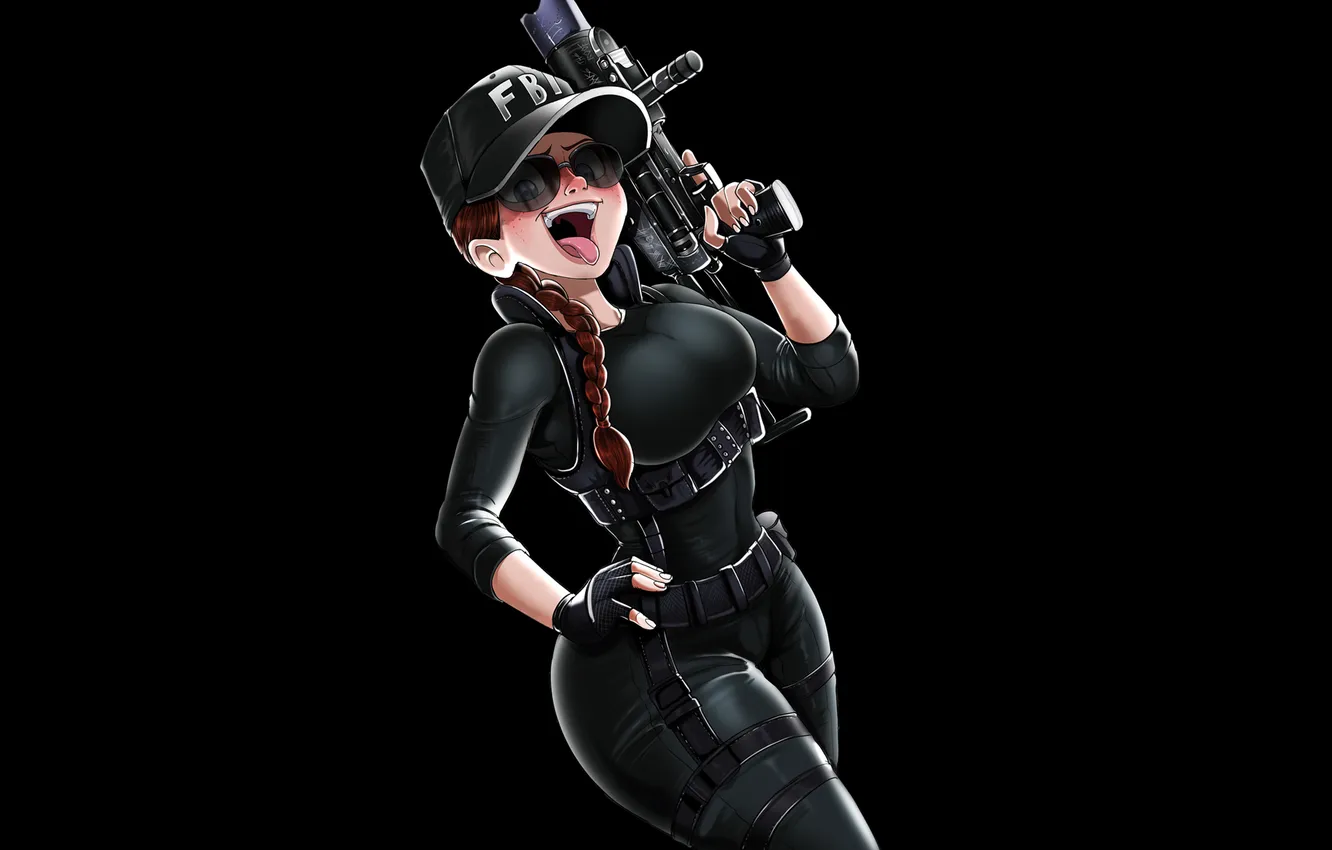 Photo wallpaper Rainbow Six, cartoon, Ash, FBI, victories, girls with guns, machine gun, open mouth