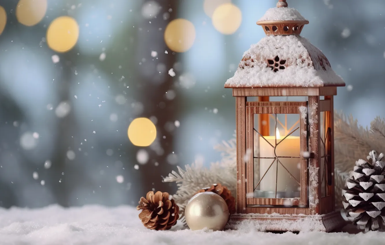 Photo wallpaper winter, snow, night, new year, Christmas, lights, Christmas, night