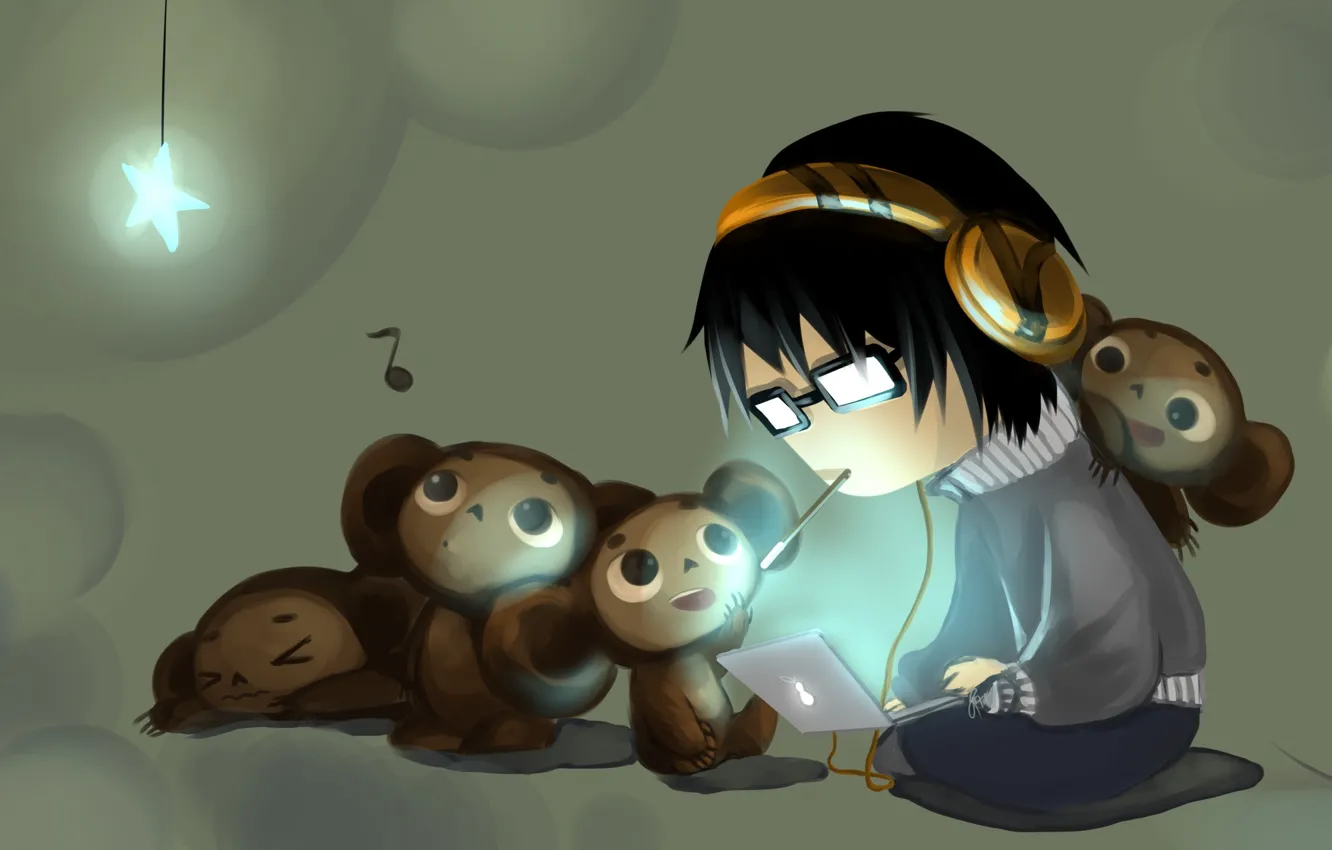 Photo wallpaper anime, baby, art, laptop, Cheburashka, children's