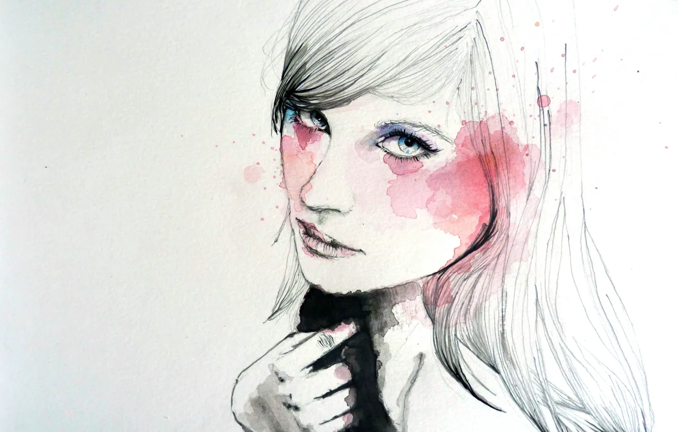 Photo wallpaper girl, face, paint, figure, hand, art