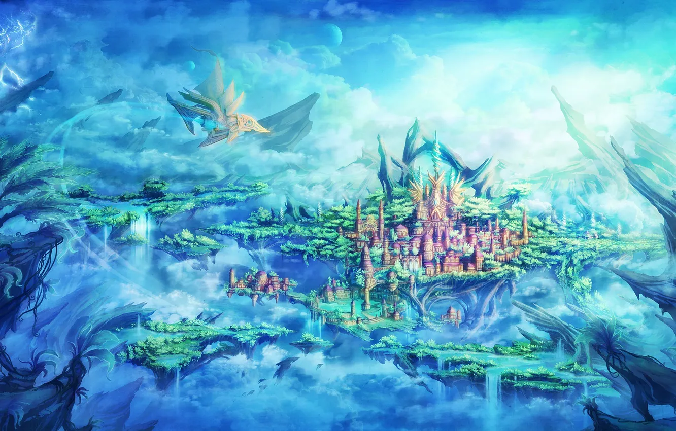 Photo wallpaper trees, the city, home, art