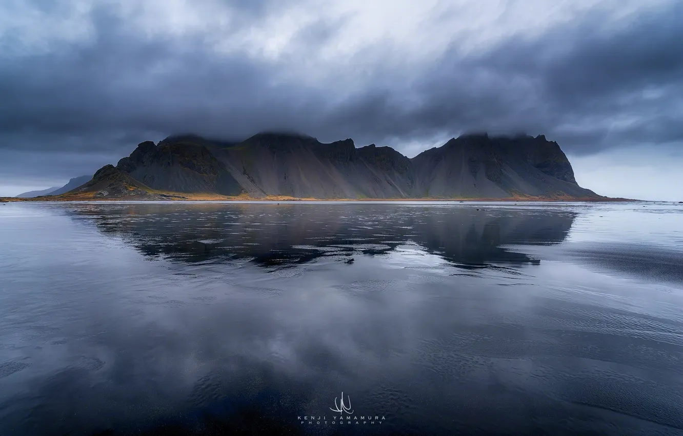 Photo wallpaper sea, mountains, clouds, photographer, Kenji Yamamura