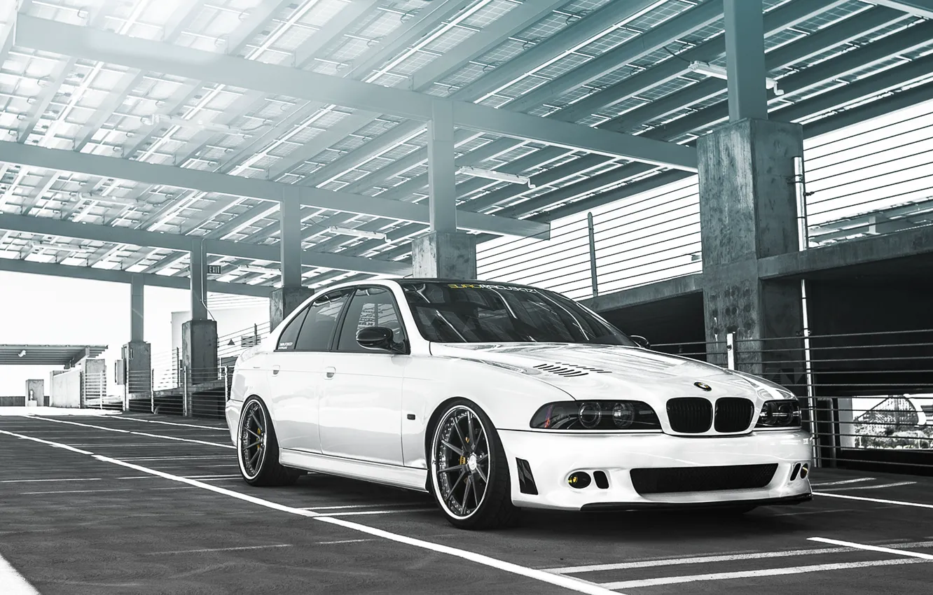 Photo wallpaper white, BMW, white, sedan, tuning, 5 series, bmw m5, e39