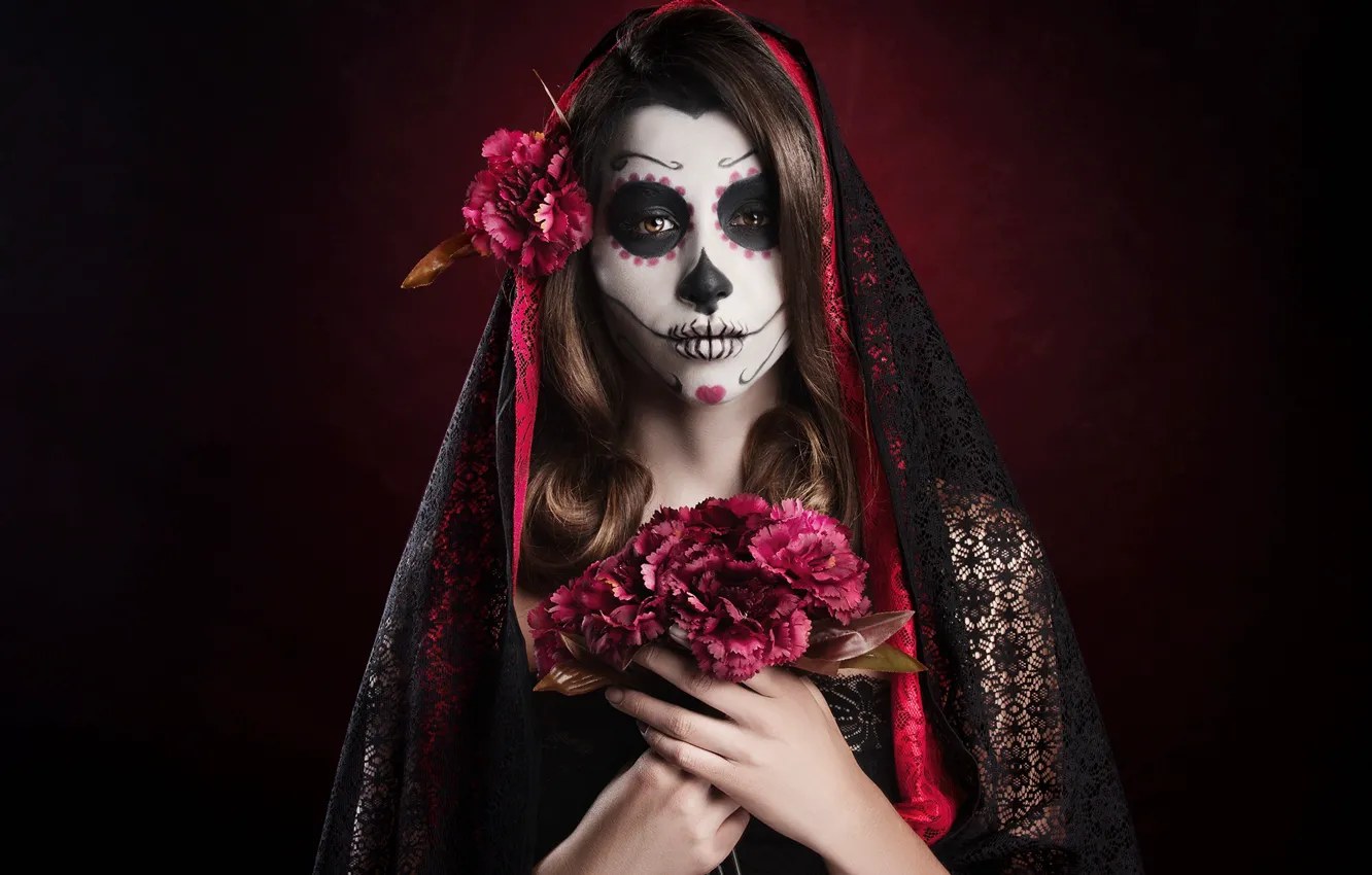 Photo wallpaper girl, style, background, wreath, makeup