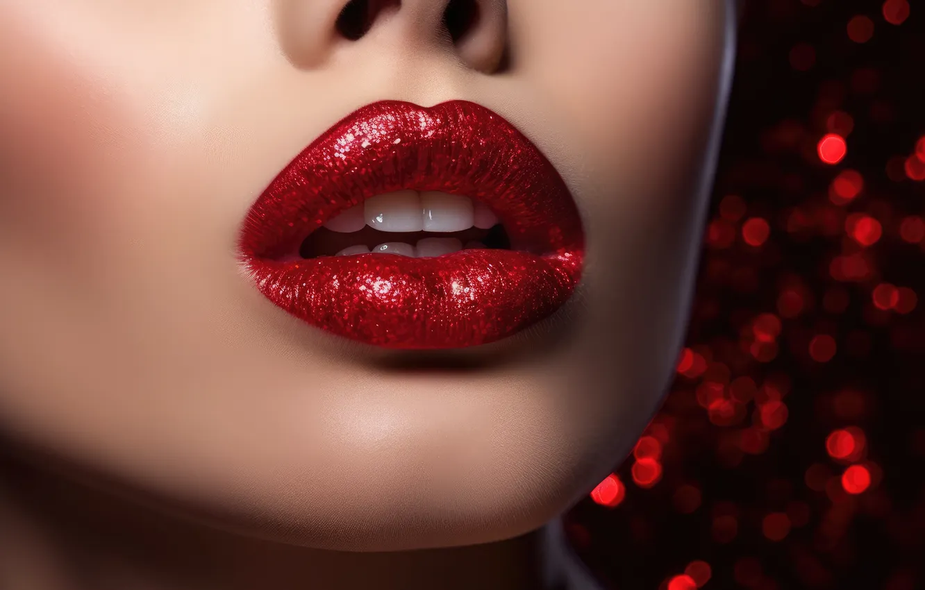 Photo wallpaper girl, face, lips, AI art, neural network