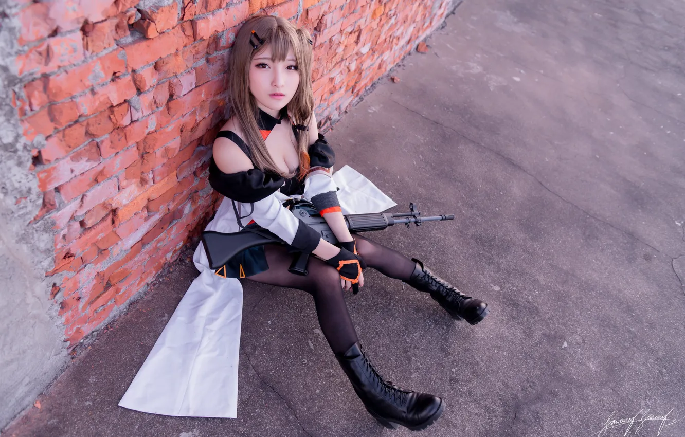 Photo wallpaper girl, face, style, costume, machine