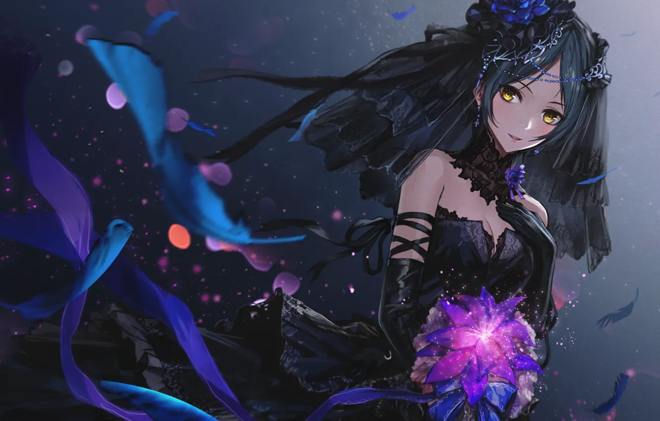 Photo wallpaper look, girl, black dress