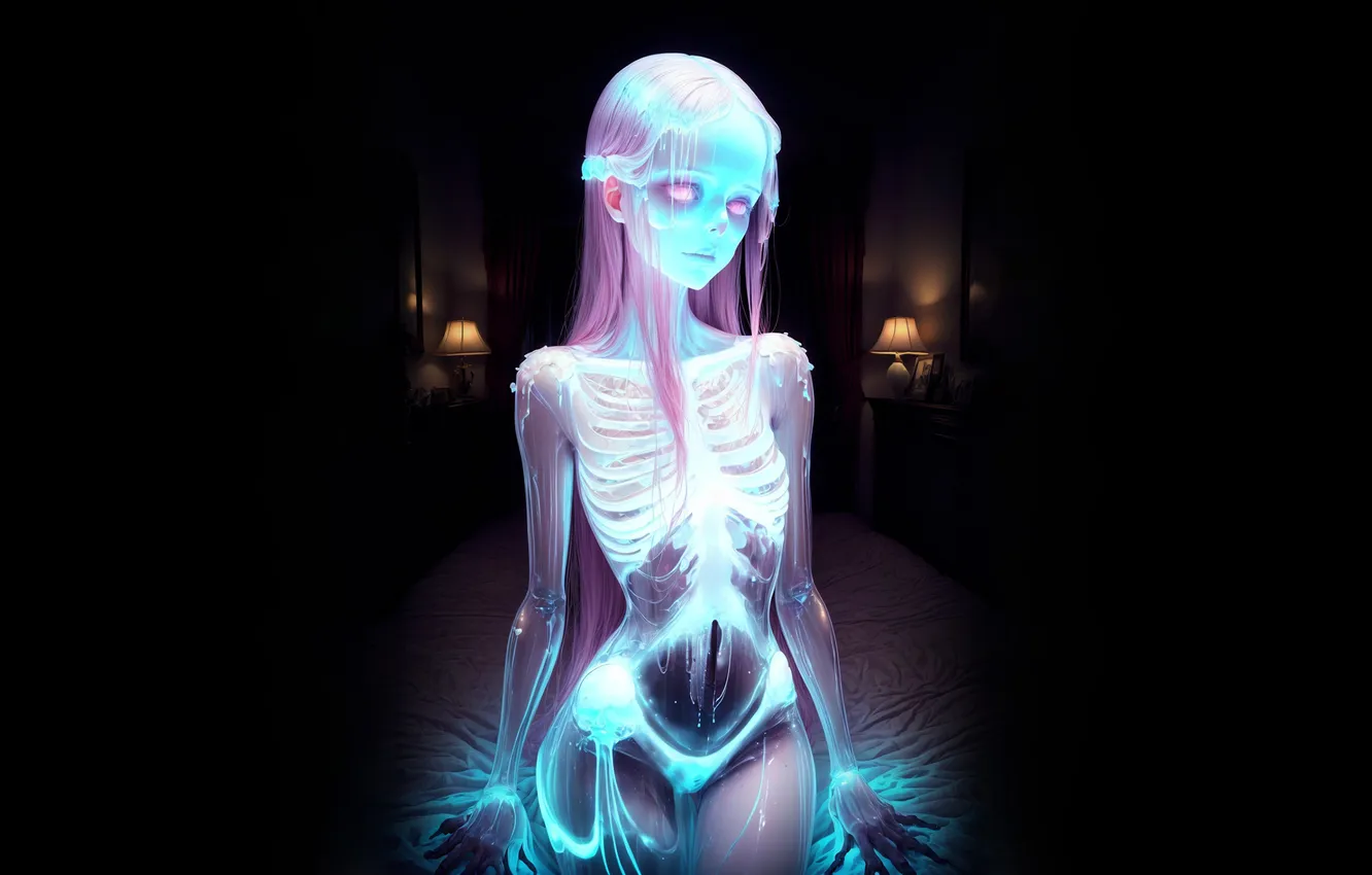 Photo wallpaper lights, room, bed, Ghost