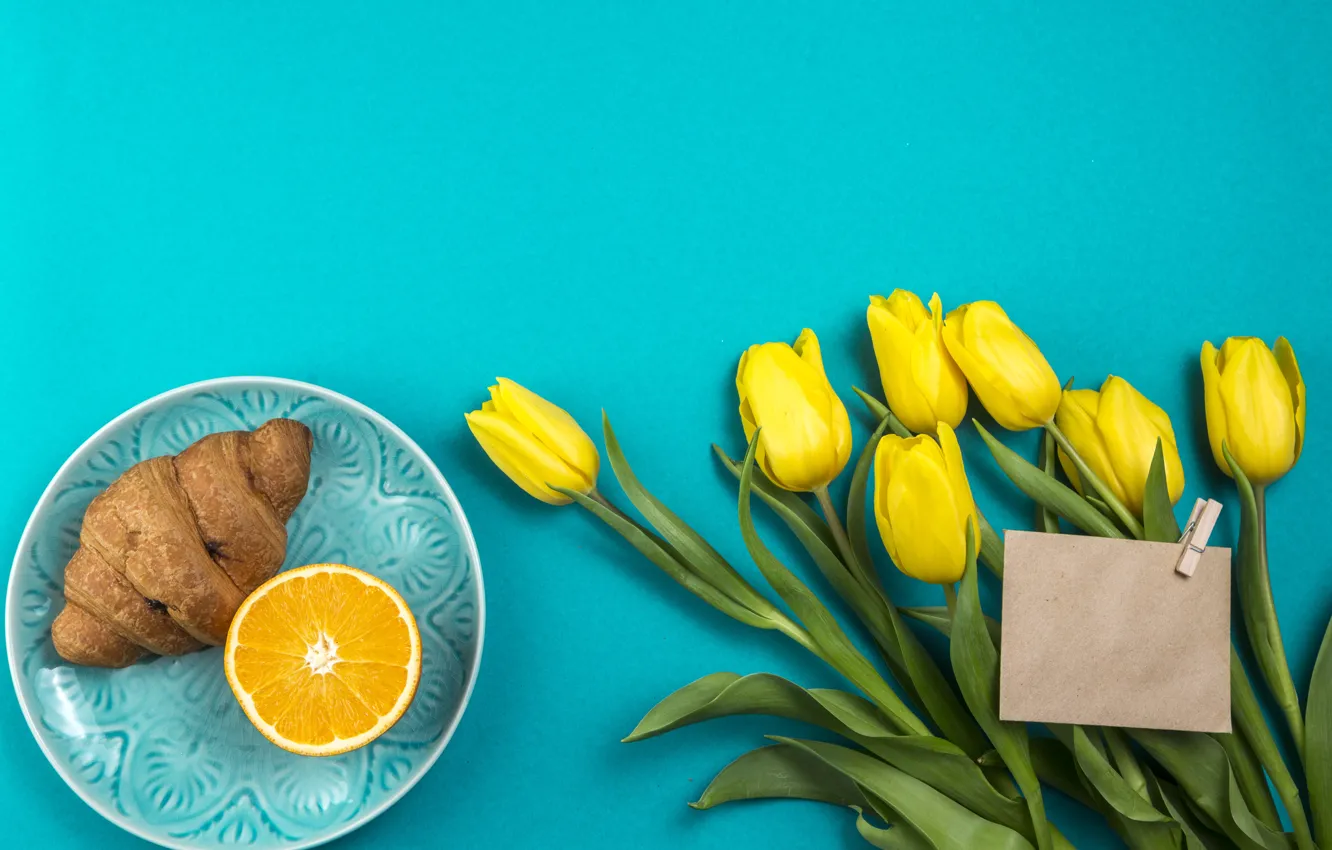 Photo wallpaper lemon, tulips, composition, croissant, Dmytro Sheremeta