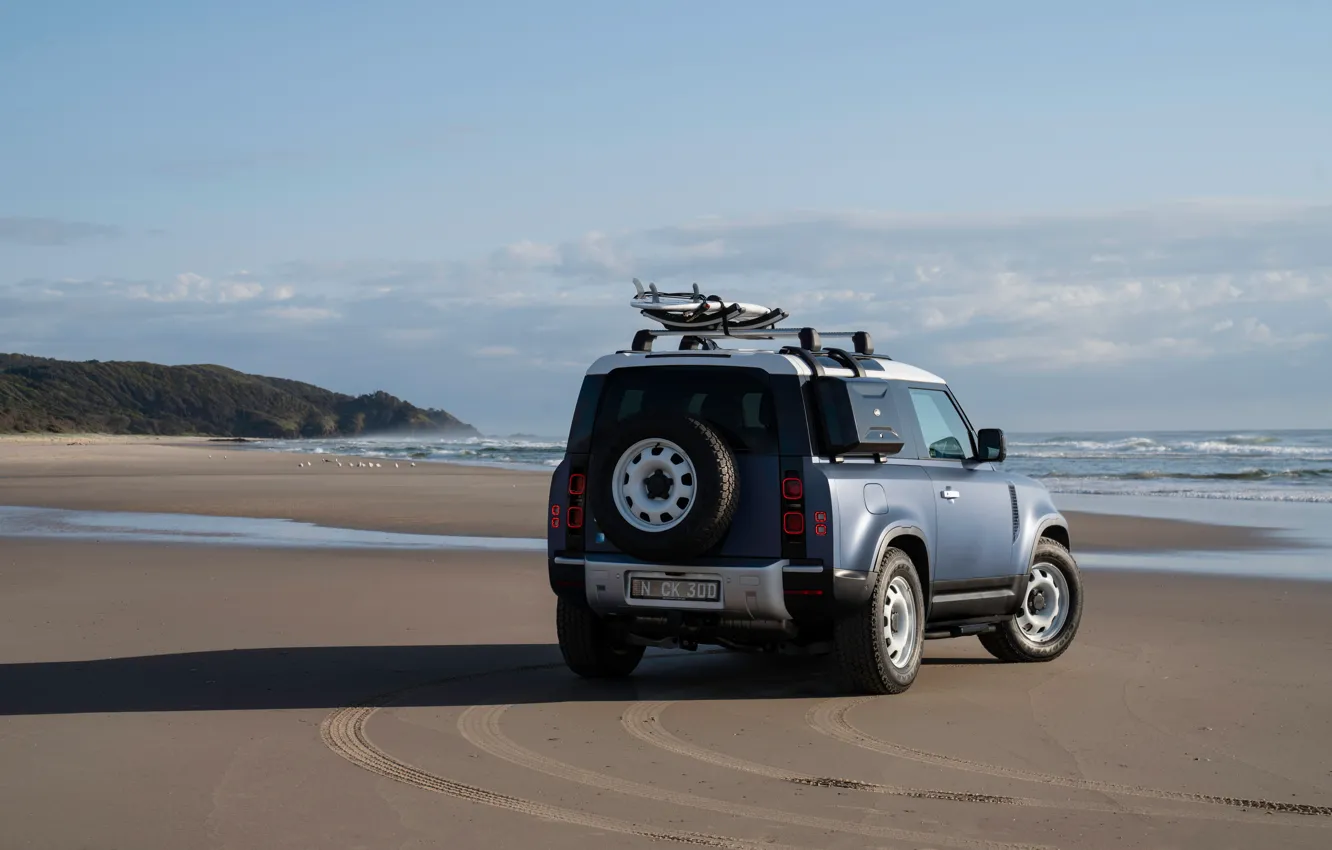 Photo wallpaper Land Rover, Defender, rear view, Land Rover Defender 90 Pacific Blue Edition