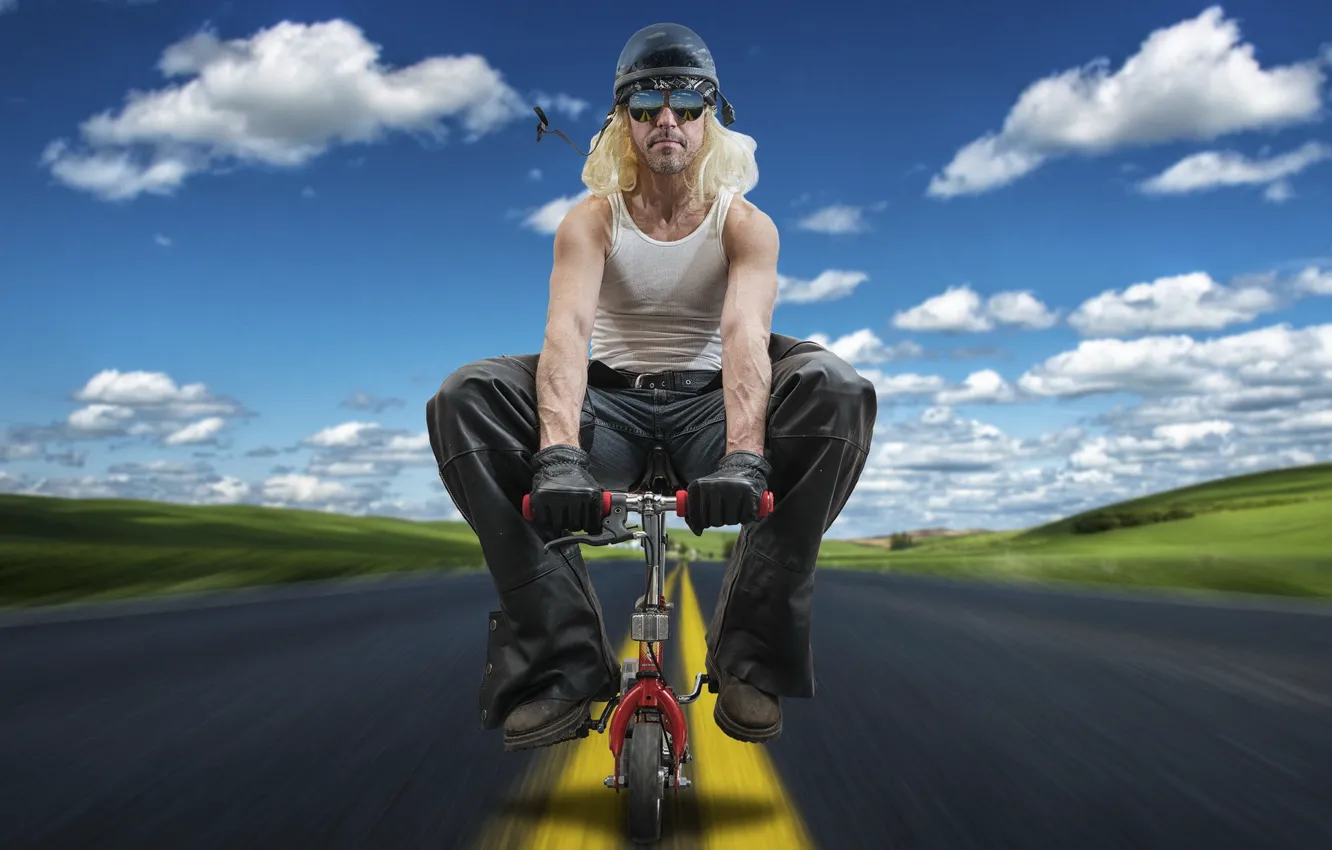 Photo wallpaper road, bike, male