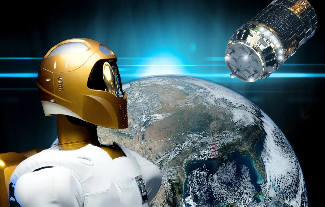 Photo wallpaper planet, satellite, the robonaut