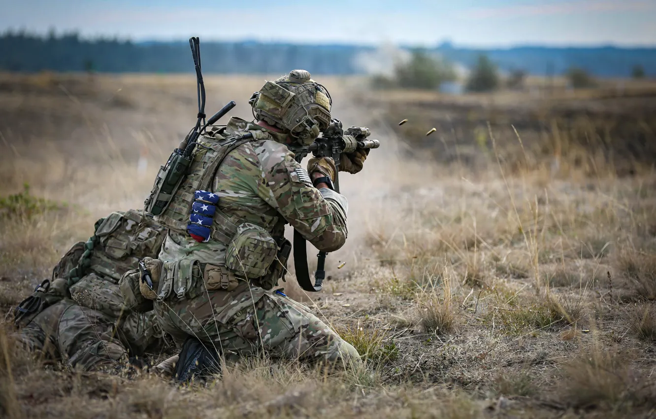 Photo wallpaper army, soldiers, shooting