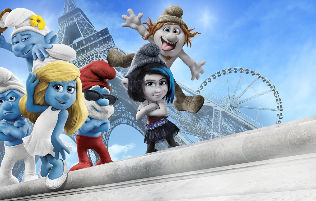 Photo wallpaper the city, Paris, Eiffel tower, Paris, dwarf, Eiffel Tower, The Smurfs 2, The Smurfs 2