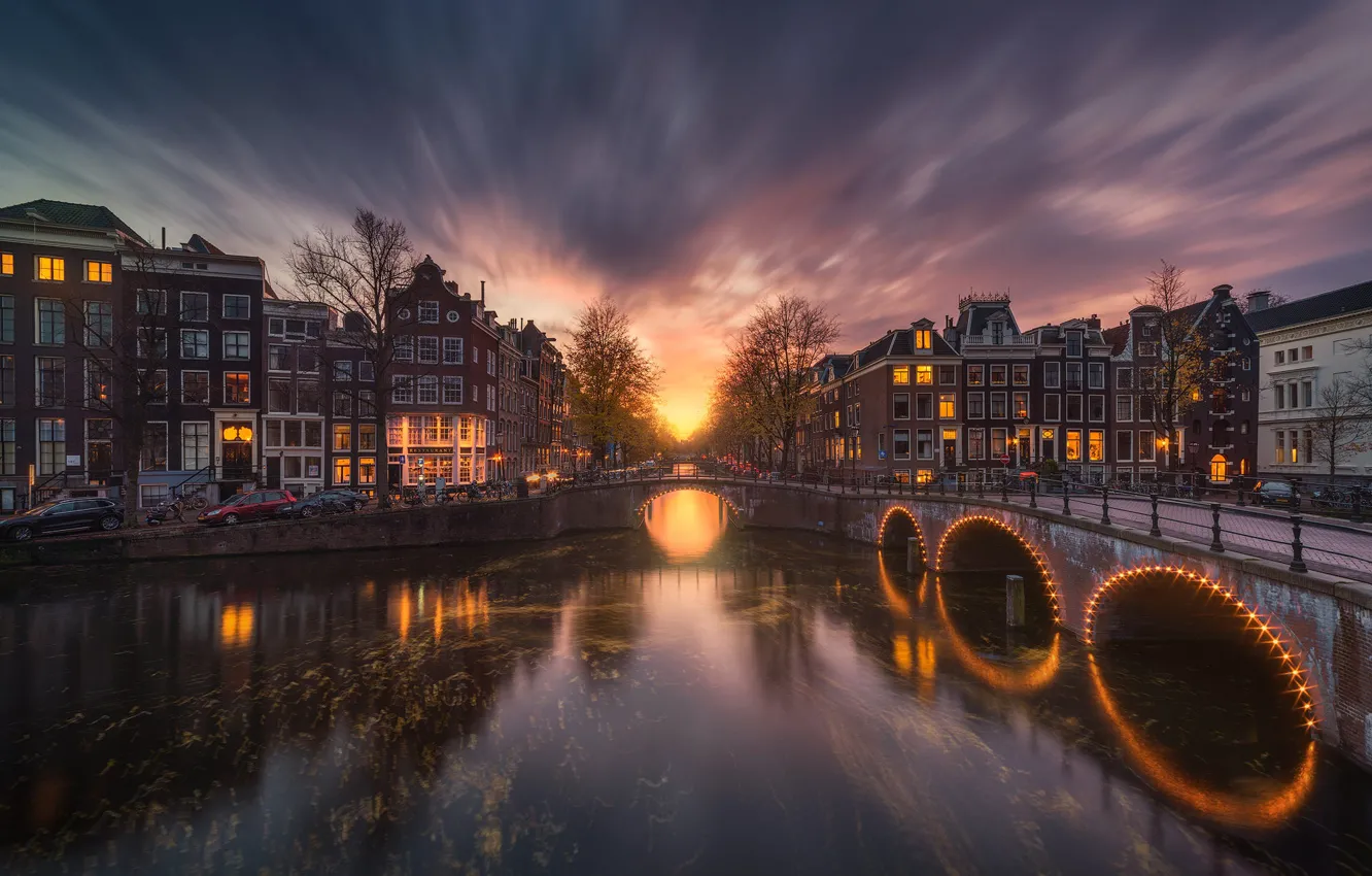 Photo wallpaper bridge, street, the evening, Amsterdam, channel, Amsterdam, Albert Dros