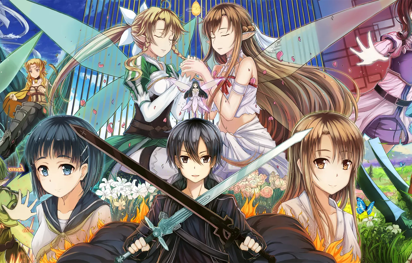 Photo wallpaper art, sword art online, yuuki asuna, sao, lisbeth, silica, Kirigaya Kazuto, Pina