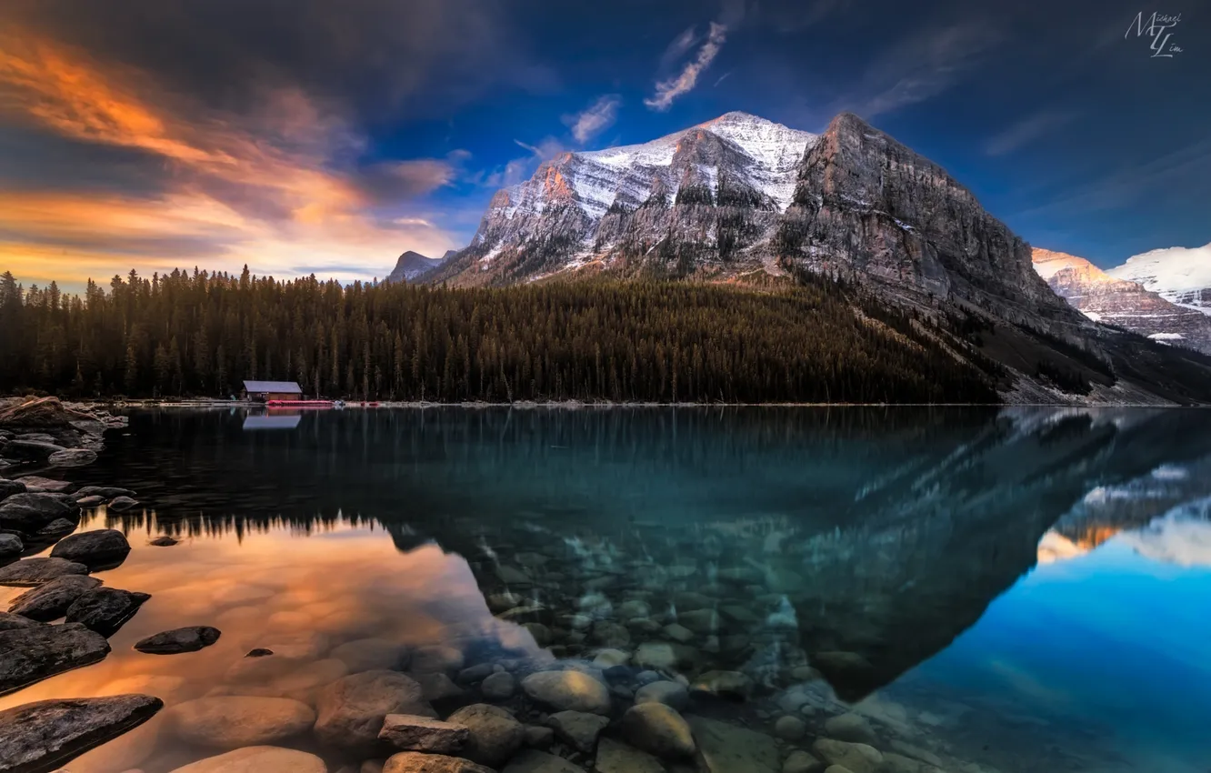 Photo wallpaper mountains, nature, lake, reflection, Canada