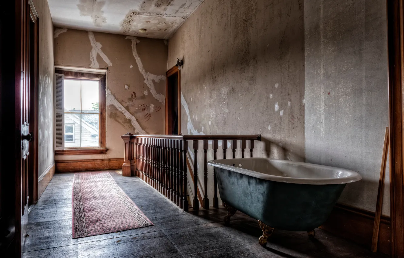 Photo wallpaper window, ladder, bath