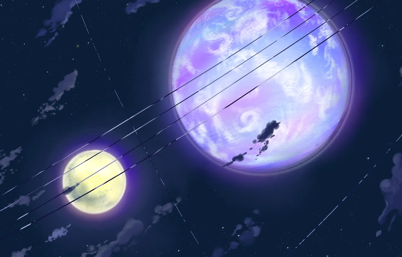 Photo wallpaper the sky, night, wire, planet, mac naut
