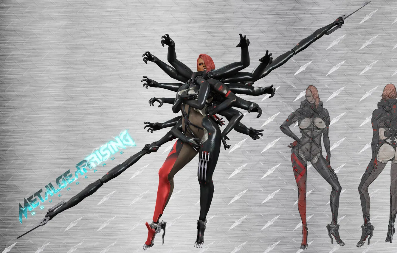 Photo wallpaper girl, pose, hands, hairstyle, girl, sexy, cyborg, redhead