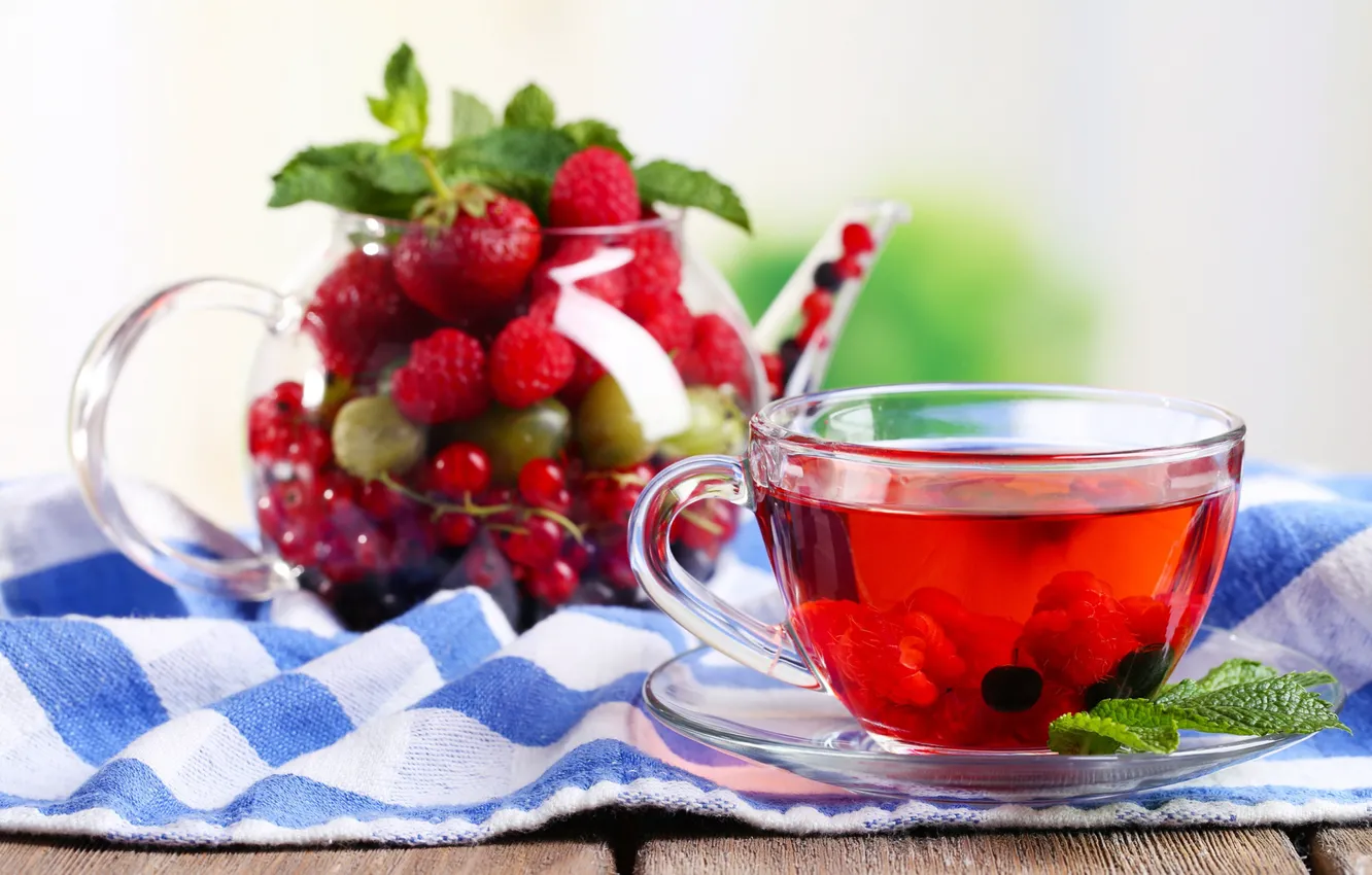 Photo wallpaper berries, tea, Cup