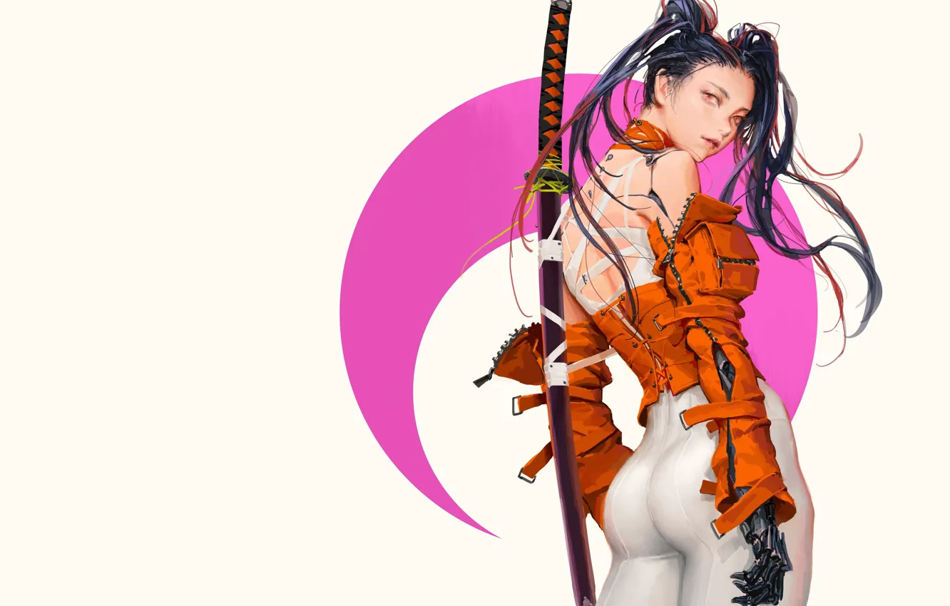Photo wallpaper girl, sword, fantasy art, katana, Weapons, Asian, art