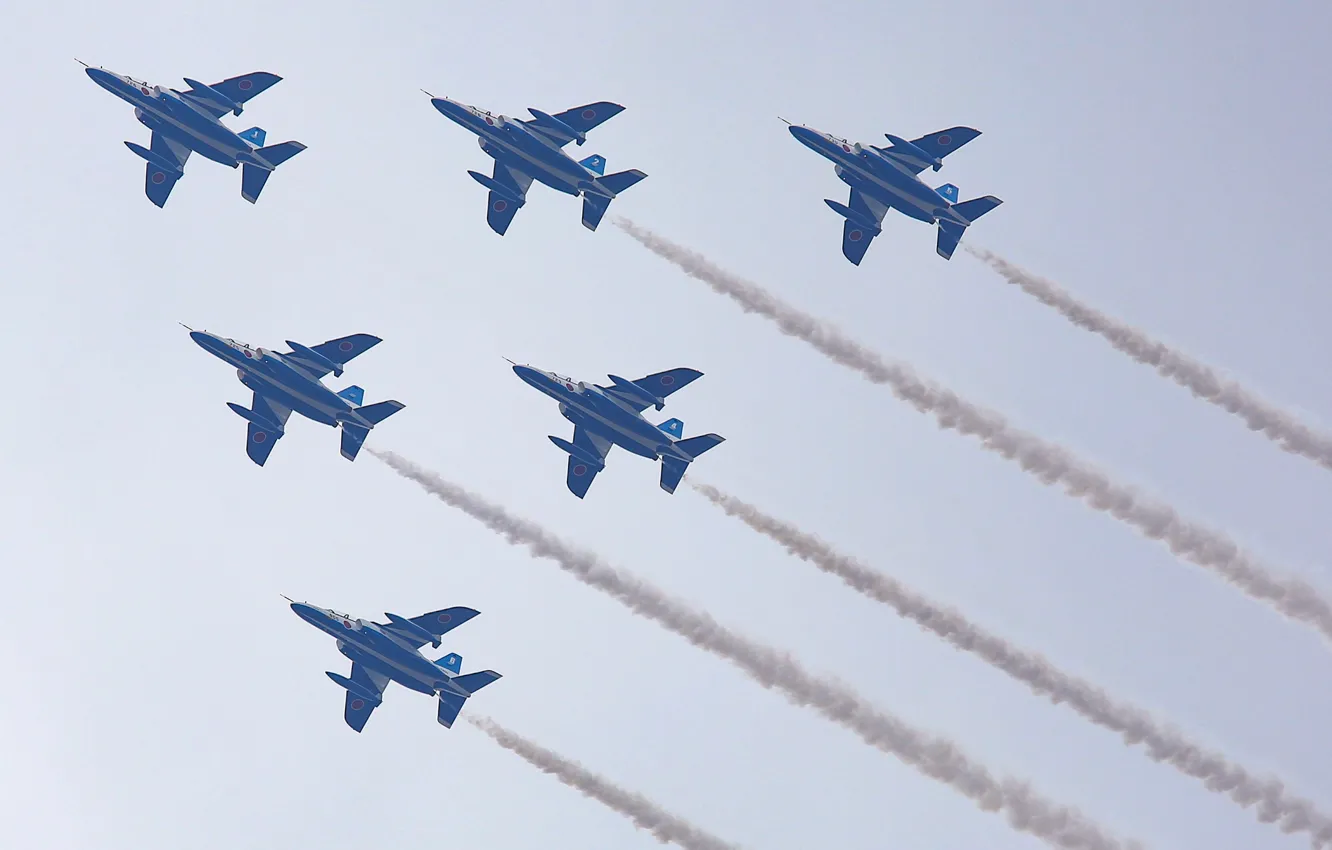 Photo wallpaper sky, smoke, jets, squadron, symmetry
