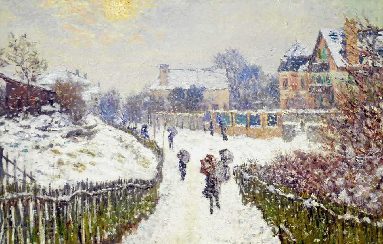 Photo wallpaper snow, picture, the urban landscape, Claude Monet, Boulevard Saint-Denis. Argenteuil. Winter