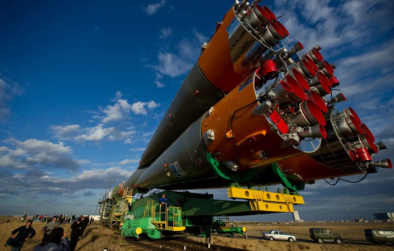 Photo wallpaper rocket, spaceport, nozzle, Baikonur