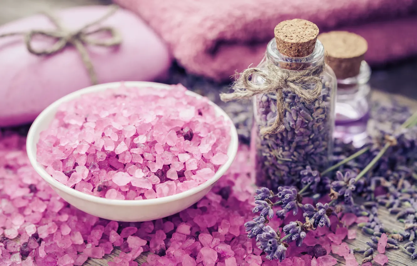Photo wallpaper soap, pink, lavender, lavender, salt, spa, oil