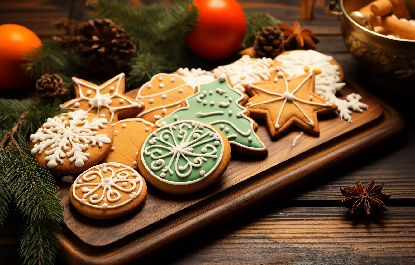 Photo wallpaper new year, cookies, Christmas, figures, cookie, the mold, cooking, AI art