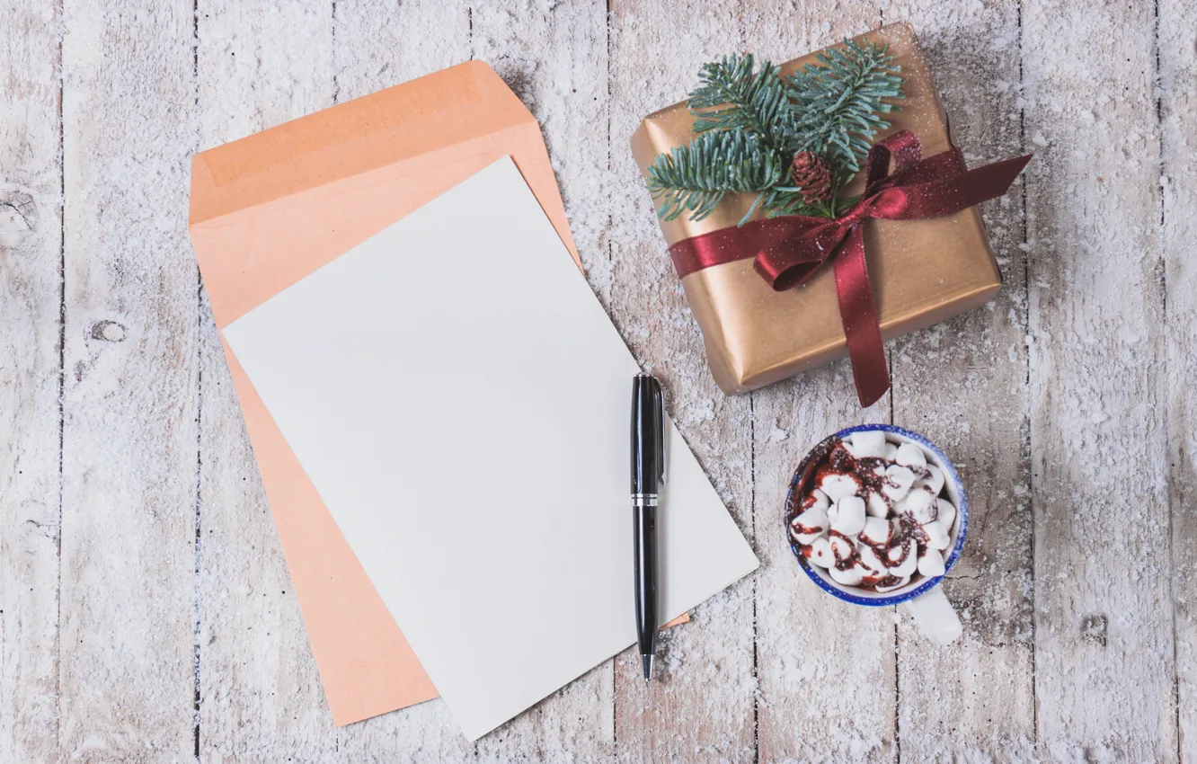 Photo wallpaper gift, handle, the envelope, hot chocolate, marshmallows, Valeria Maksakova