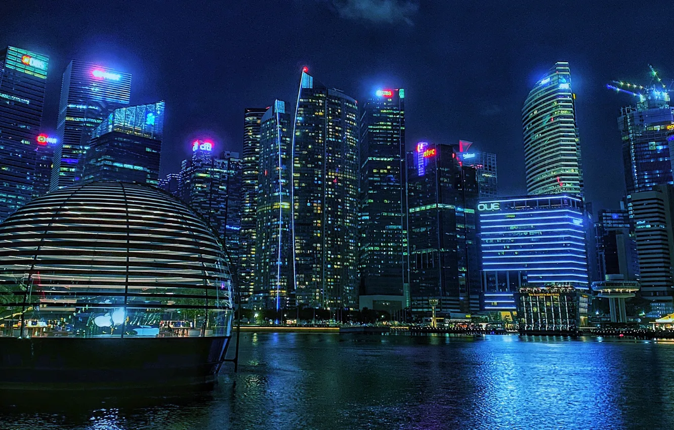 Photo wallpaper building, Bay, Singapore, night city, skyscrapers, Singapore, Marina Bay, Marina Bay