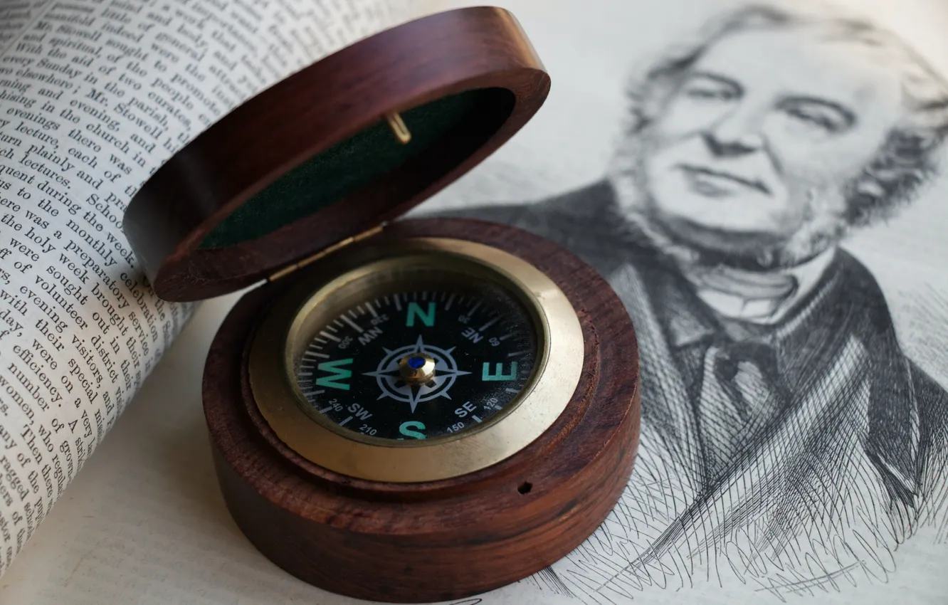 Photo wallpaper text, wood, book, compass, portrait