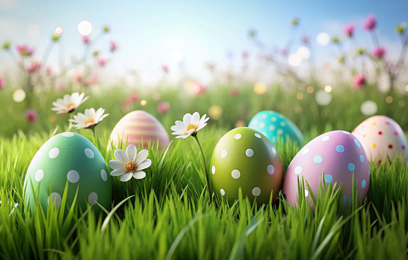 Photo wallpaper flowers, eggs, spring, colorful, Easter, flowers, spring, Easter