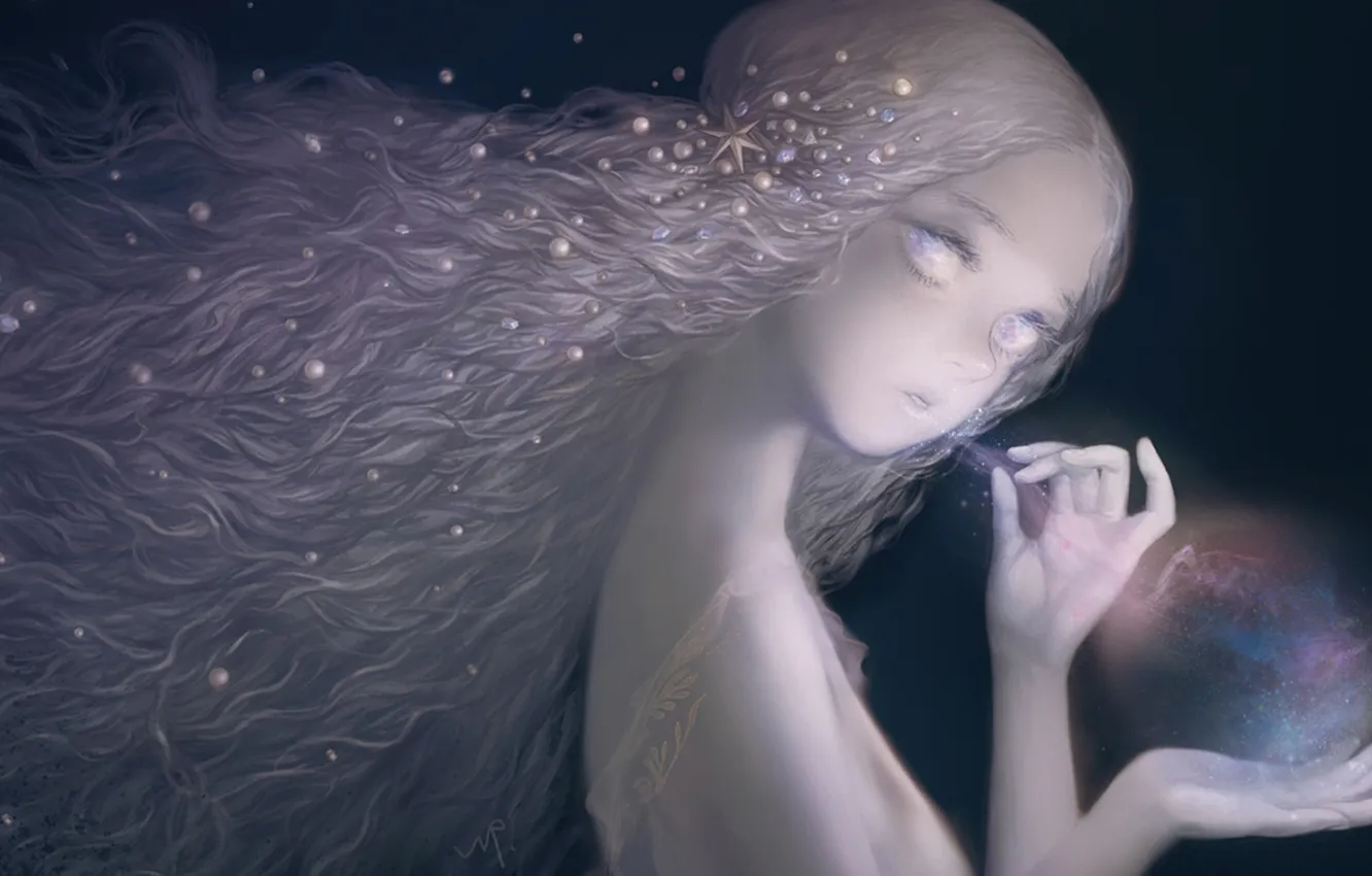 Photo wallpaper girl, stars, pearl, white hair