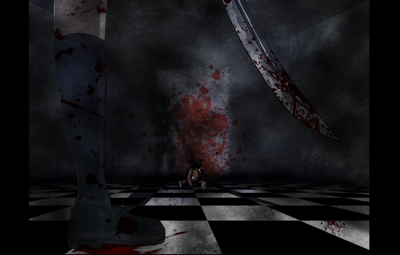 Photo wallpaper blood, the victim, blade, spot, horror, killer, Teddy bear, Saya Otonashi