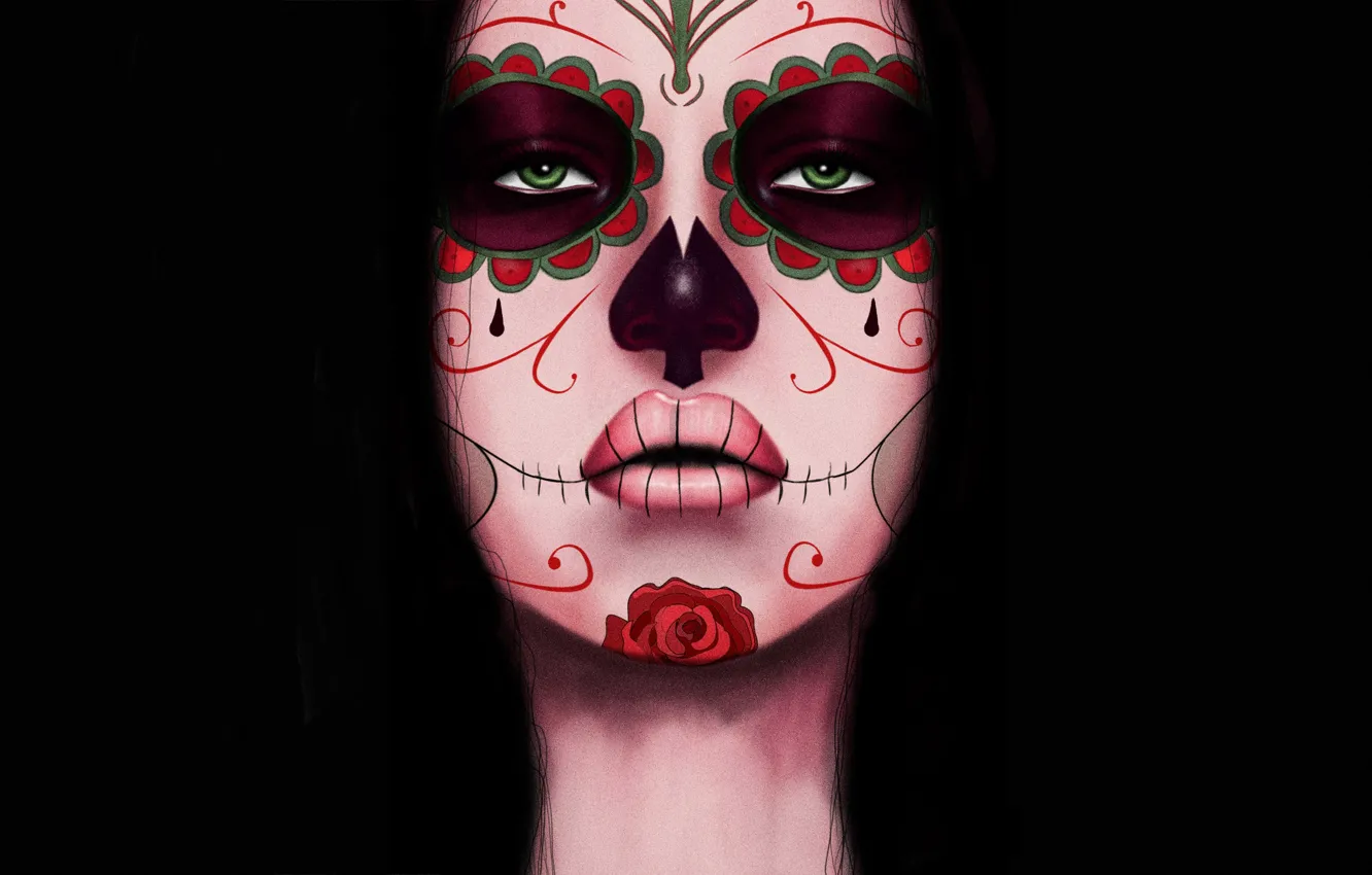 Photo wallpaper Girl, Style, Face, Eyes, Background, Calavera, Digital Art, Day of the Dead