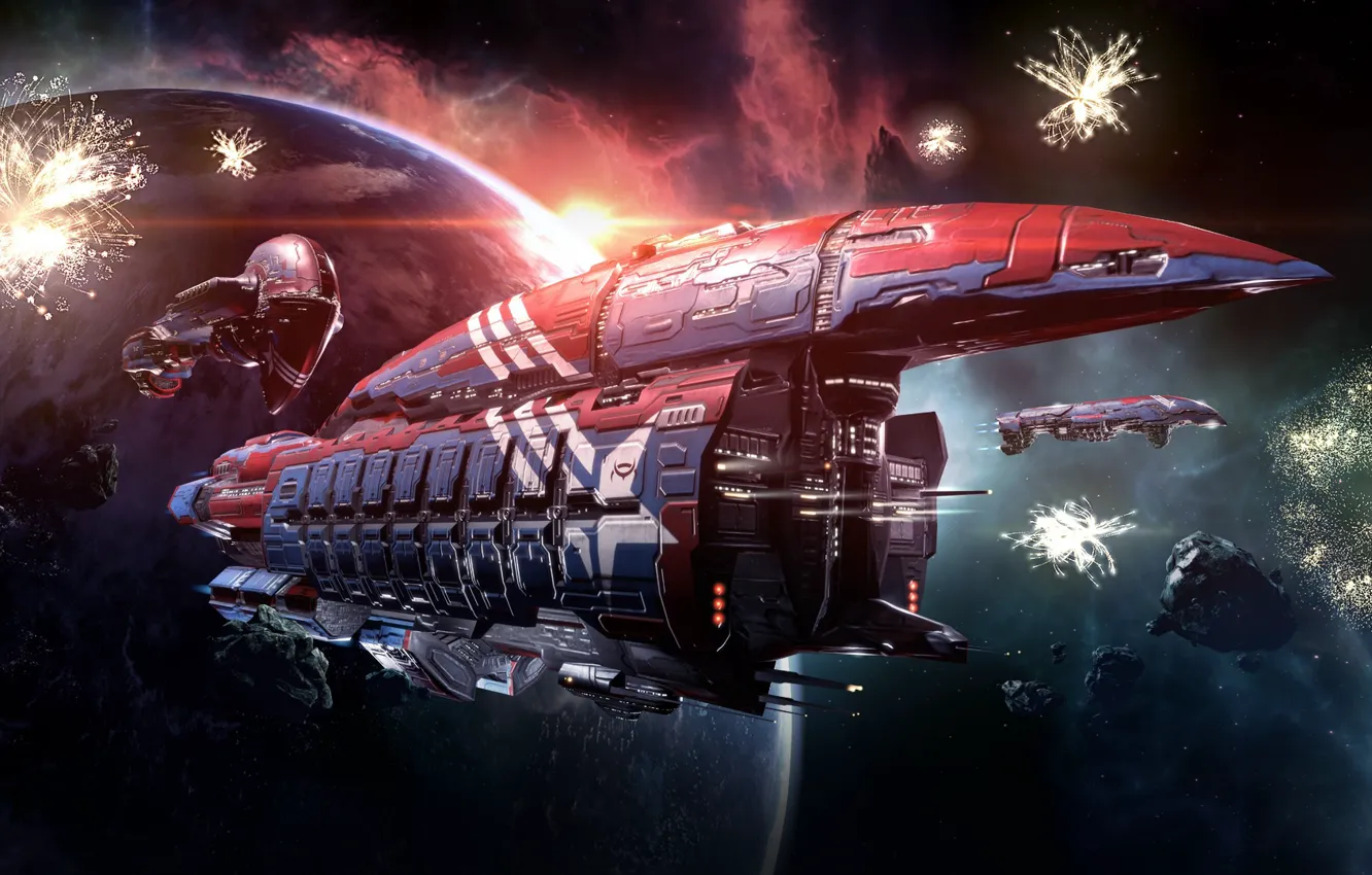 Photo wallpaper space, fantasy, game, nebula, spaceship, cosmos, eve online, planet