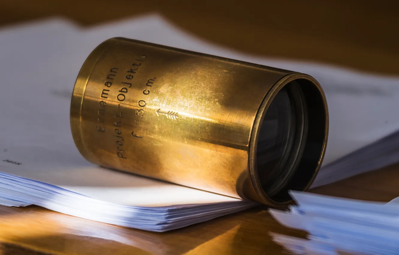 Photo wallpaper metal, lens, antique, Bronze, magnification